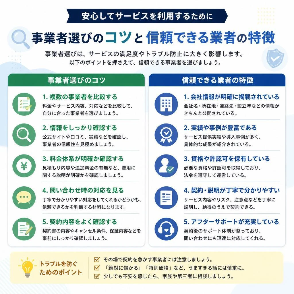5. 安全性と信頼のある事業者の選び方
